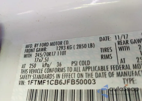 2018 Ford F-150 Xl z USA, uszkodzony, nr VIN 1FTMF1CB6JFB50003